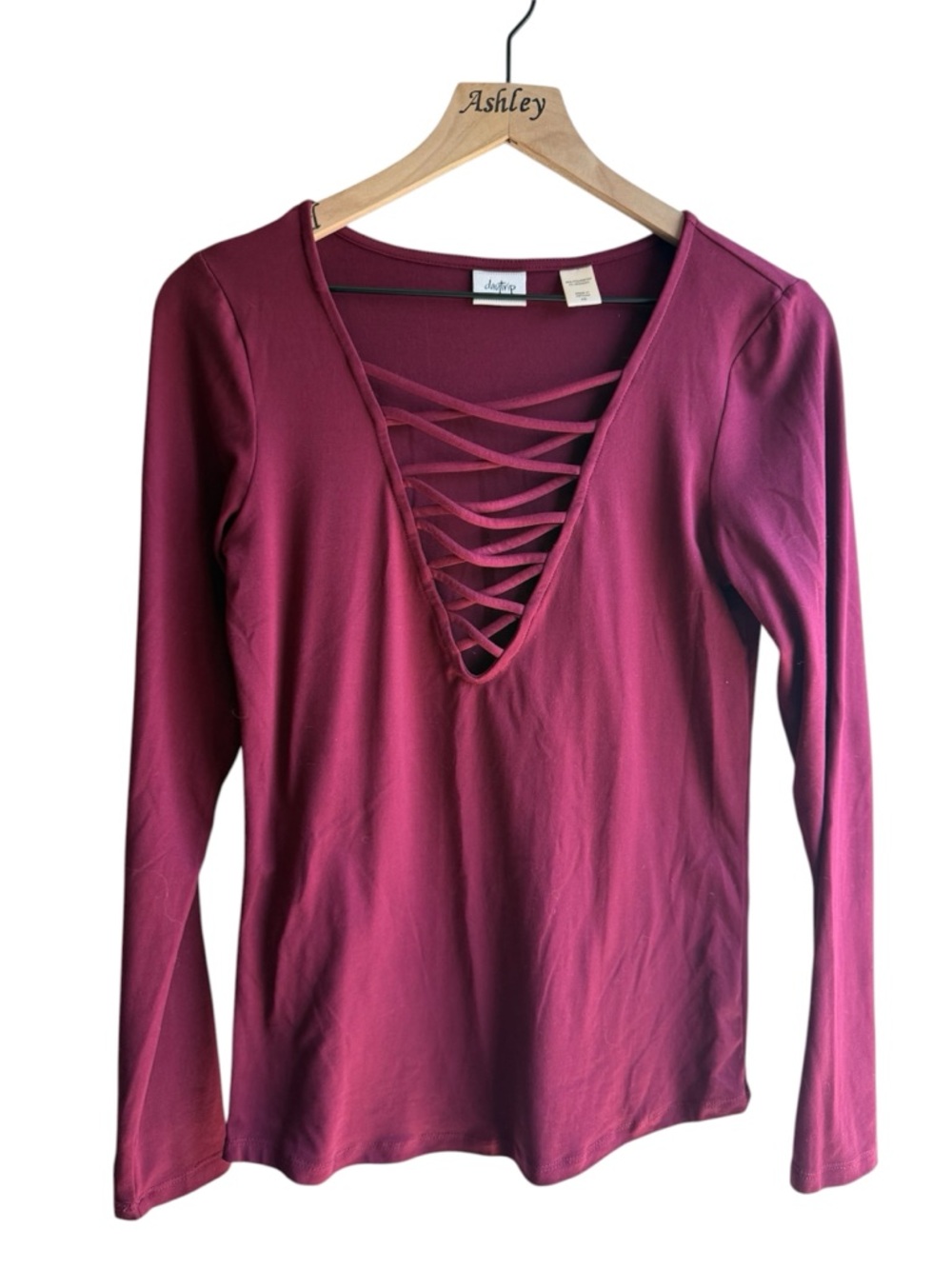 Daytrip Burgundy Crisscross V-Neck Long Sleeve Top XS